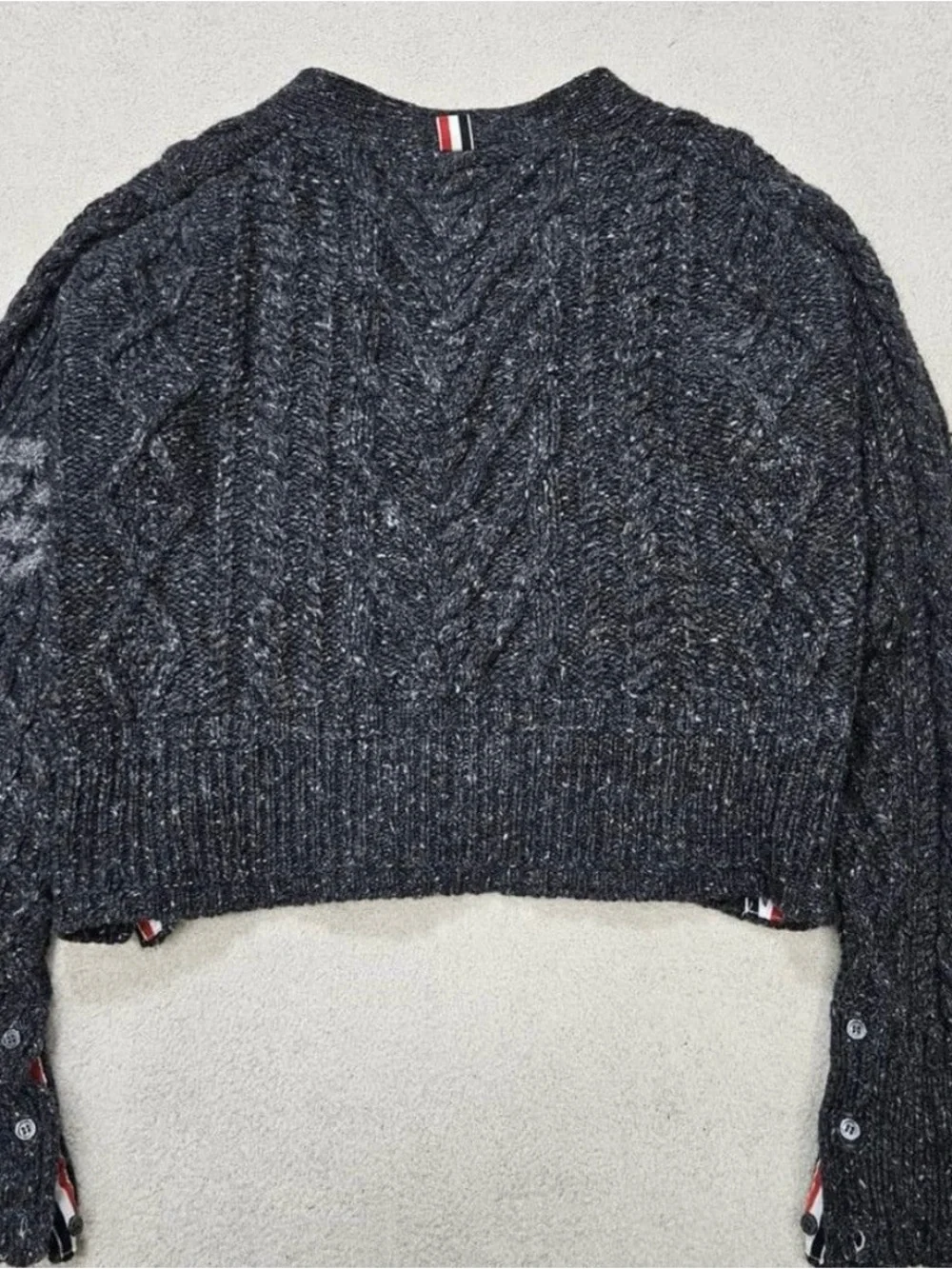 Thom Browne Diagonal Charcoal Cable-Knit Button Cardigan